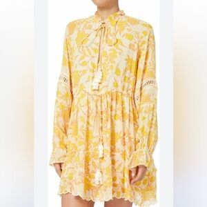 Hemant and Nandita Clarion Yellow Printed 100% Silk Dress Sz M